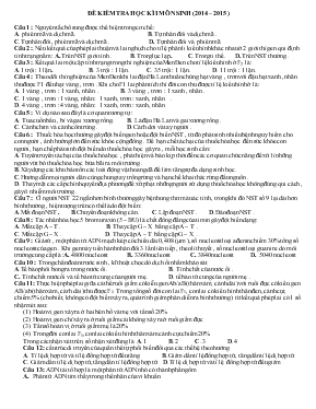 Đề kiểm tra học kì I môn sinh (2014  2015 )